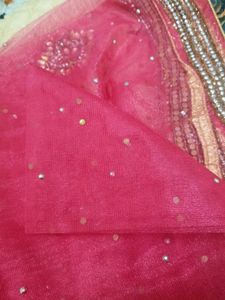 Rani Pink Net Dupatta with Zari