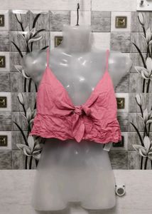 Pink Tie-Front Crop Top