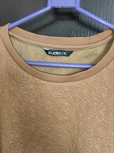 Brown Textured Cropped Sweatshirt