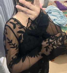 Black Floral Sheer Long Sleeve Top