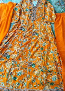 Orange Floral Kurta Set