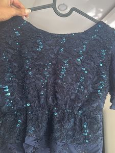 Navy Blue Sequin Embroidered Crop Top