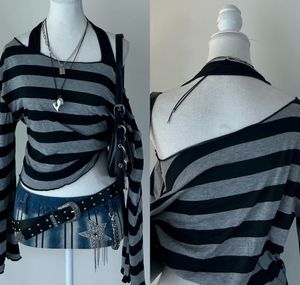 Striped Long Sleeve off shoulder