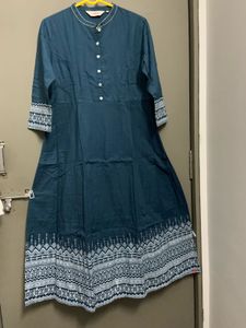 Biba Women Ethnic Teal Color Dress with Mask