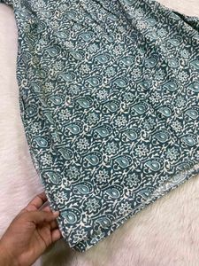 Teal Printed Kurti &amp; Pants Set