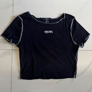 Black Angel Graphic Crop Top