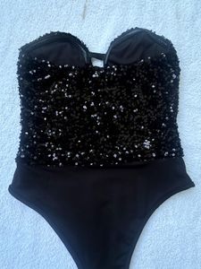 Sequinned Black Bodysuit