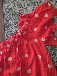 Cute Orange Polka Dot Off-Shoulder Top