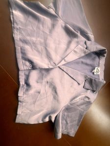 Baby Blue Satin Cropped Shirt