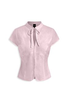 Light Pink Tie-Neck Short Sleeve Top