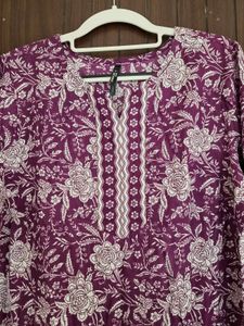 Purple Floral Print Kurta L