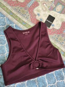 Burgundy Ring Detail Crop Top
