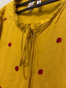 Yellow Kurta with Red Polka Dots