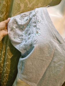 Grey embellished oversized top
