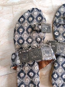 Embroidered Ethnic Sandals with Silver Embellishme