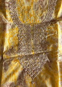 Yellow Printed Dupatta with Lace material