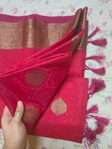 Elegant Rani Pink Saree with Antique Gold Zari Bor
