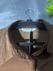 Brown Bell Sleeve Collared crop Shirt
