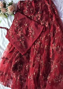 Maroon Embroidered Lehenga Choli Set