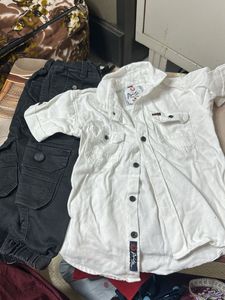 Boys White Shirt and Cargo Pants Set