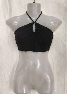 I. Black Halter Neck Crop Top
