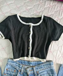 Chic Black Button-Up Crop Top