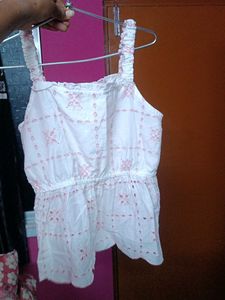 White Cropped Embroidered Top