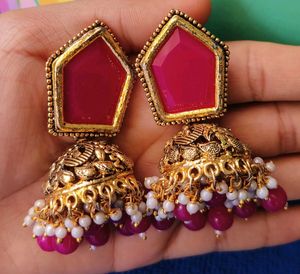 Stunning Pink Jhumka Earrings