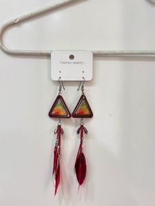 Bohemian Red Feather Drop Earrings