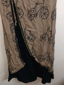 Brown Kurta with Black Lace &amp; Bicycle Print