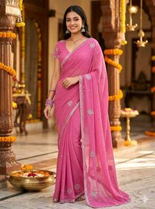 Stunning Pink Embroidered Saree