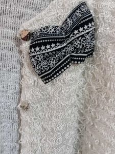 White Textured Open Cardigan with Bow Detail