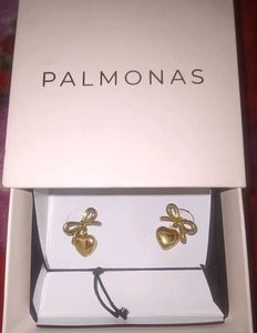 Gold Plated Heart &amp; Bow Stud Earrings by Palmonas