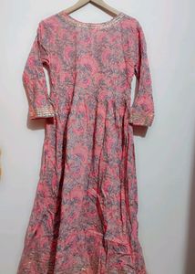 Pink Floral Print Anarkali Long Kurti