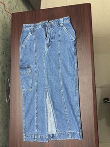 Classic Blue Denim Midi Skirt