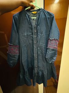 Stylish Denim dress with Embroidered Sleeves