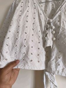 White Eyelet Crop Top with Tie