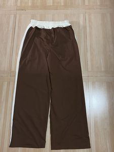 Brown &amp; White Striped Track Pants