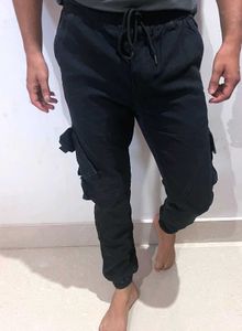 100% Cotton Black Cargo Pants for Men