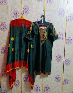 Elegant Green Embroidered Suit with duppata