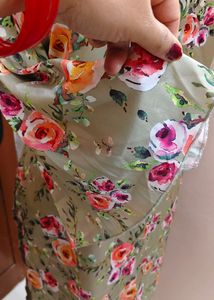 Floral Print  satin Kurta