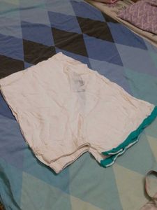 White Palazzo Pants with Teal Border