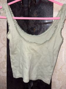 Sage Green Ribbed Crop Tank
