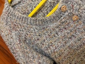 Cozy Ruffle Tweed Trim Cardigan