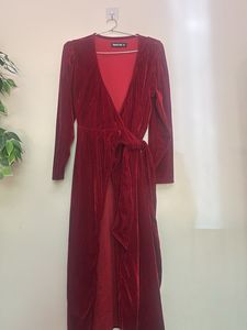 Elegant Red Velvet Wrap Dress