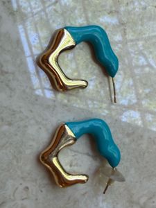Unique Turquoise & Gold Hoop Earrings
