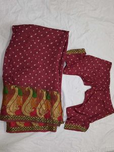 Maroon Bandhani Saree with Blouse