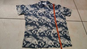 Retro Mountain Print Button-Up Shirt