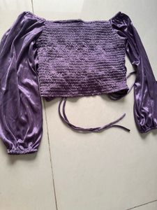 Purple Ruched Square Neck Top