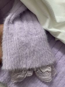 Lilac Fuzzy Lace Trim Sweater